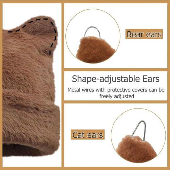 Women\'s Brown Winter Beanie Hat Cute Cat/Bear Ear Hat with Internal Support main image 8